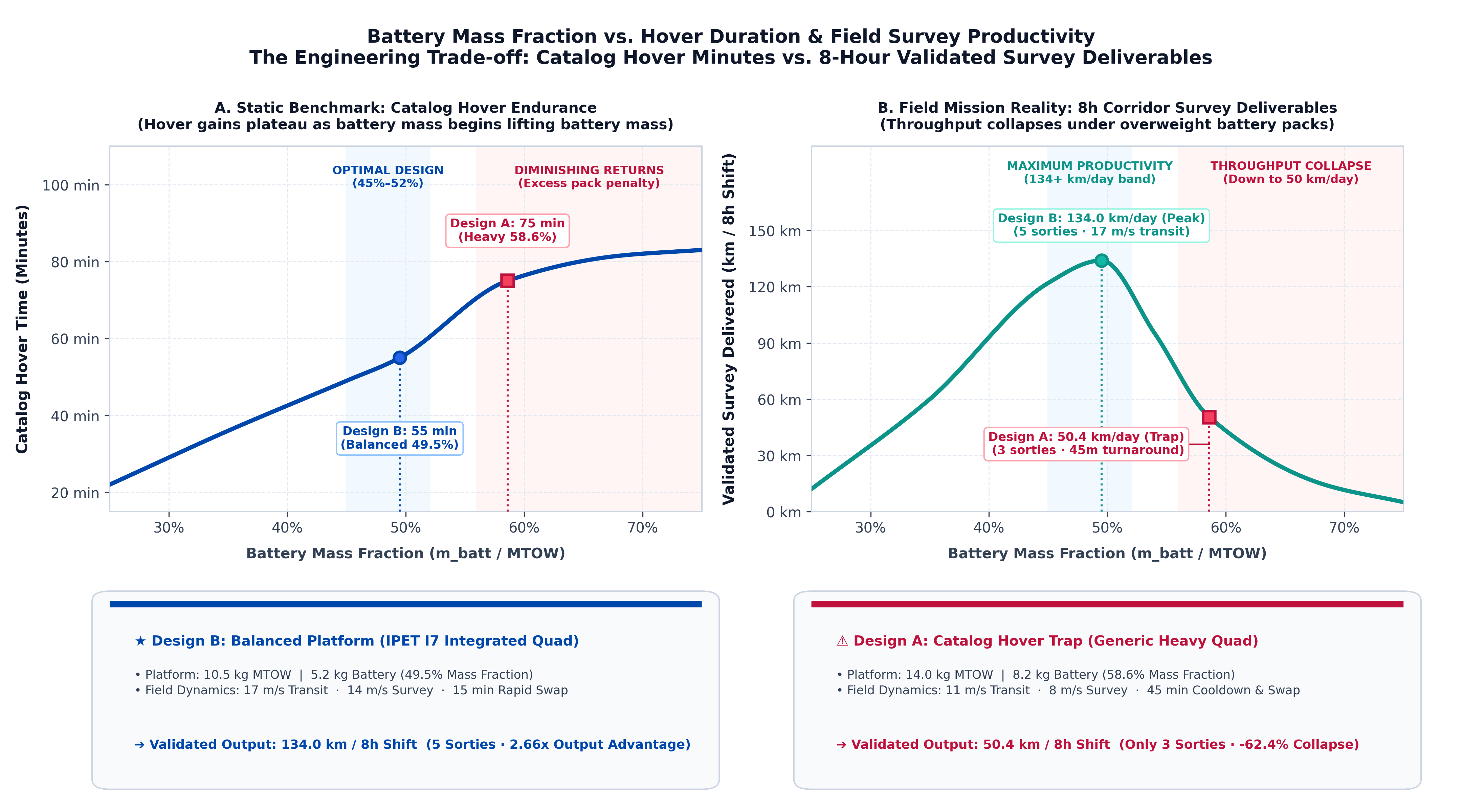 Battery Mass Fraction vs. Hover Duration & Field Survey Productivity